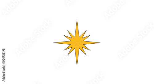 A stylized golden starburst on a white background with sharp points and black outline