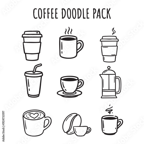 Coffee Beverage Doodle Icon Collection