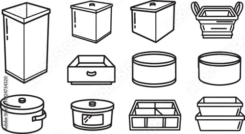 Assorted containers and storage boxes in various shapes and sizes Vector