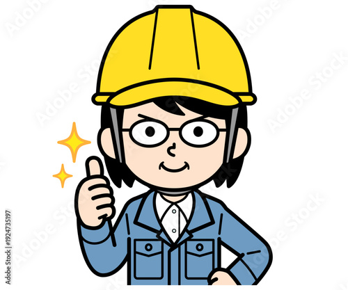 賞賛するヘルメットをかぶった現場監督の中年女性