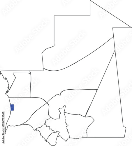 Outline map of Mauritania marking the capital on white background 