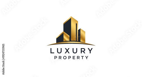 Elegant golden luxury property logo showcasing modern architecture and design.