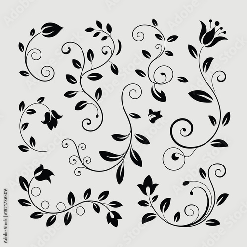 фотографія The motifs include stylized leaves, twisting vines, and simple flower silhouett