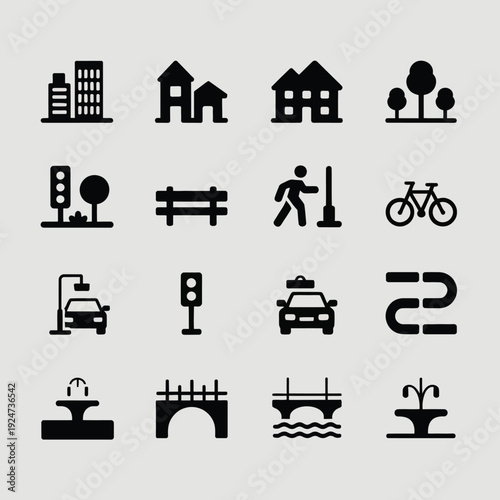 City Life Symbols Set – Minimal Black Vector Icons