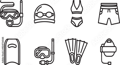 Diverse collection of swimming and beach accessories and attire Vector