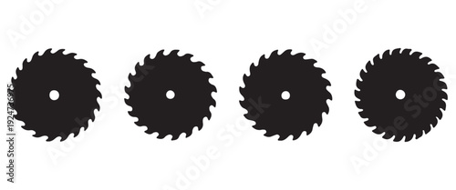 Industrial Circular Saw Blade Icon Set – Black Silhouette Woodworking, Carpentry and Cutting Tool Vector CollectionWeb