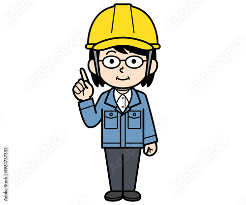 指差しするヘルメットをかぶった現場監督の中年女性