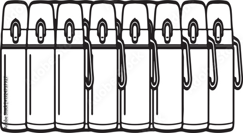 A set of variously sized and colored binder clips arranged in a row. Vector