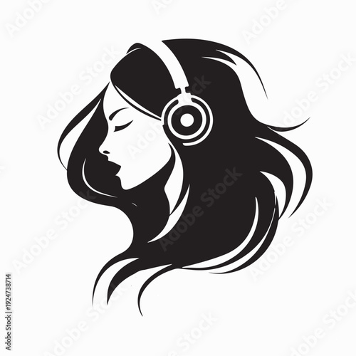 Cool Female Character Listening to Music Vector Illustration