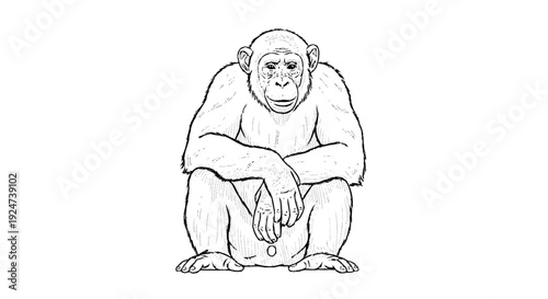 Gorilla Sitting on Ground with Hands.