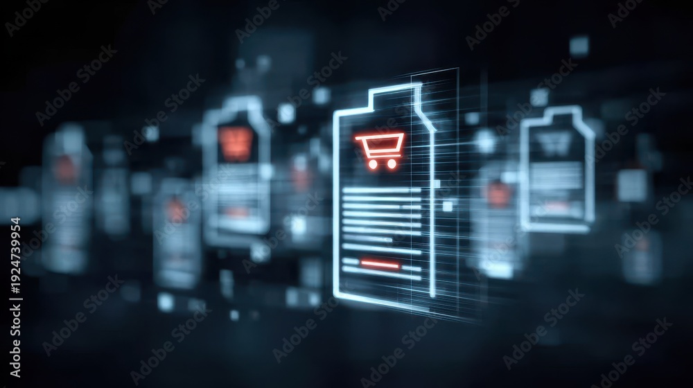 Fototapeta premium Sourcing in procurement allows a purchase order to trigger an invoice and transaction log for a successful online bank payment.