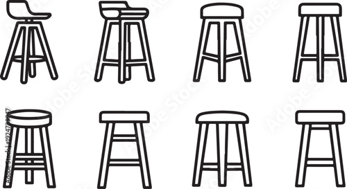 A collection of various stool designs and styles in a simple line drawing Vector