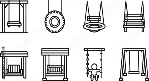 A collection of various playground equipment and structures Vector