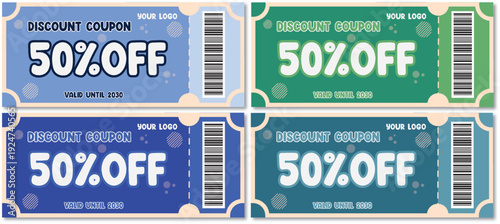 Set of Discount Coupon Ticket Templates with 50 Percent Off Gift Voucher Design