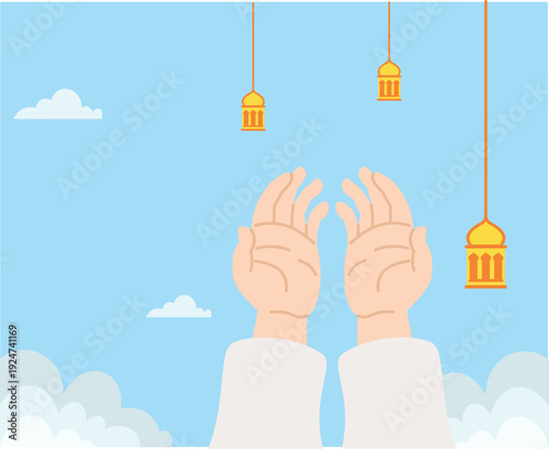 Hands of a Muslim man praying against a lantern background. muslim man hands praying 