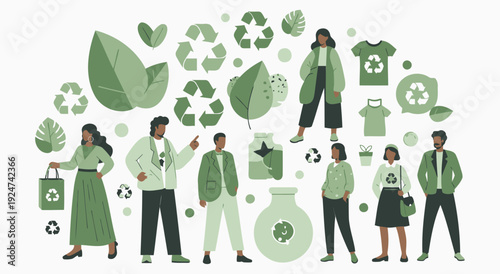 Eco friendly lifestyle and recycling icons for sustainability