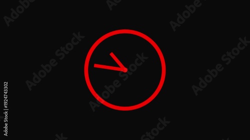 Clock symbol on black background. Animated clock icon 4K clock spinning, watch animation on black screen.