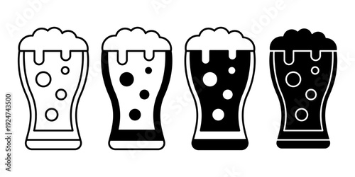 Beer Pint Glass Icon Collection in Outline and Solid Style for Pub Festival