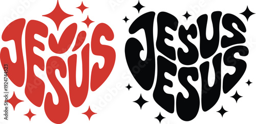 Groovy Jesus Lettering Design – Retro Vintage Christian Typography Illustration