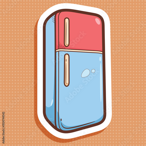 Cute Cartoon Refrigerator Appliance Sticker Vector Art