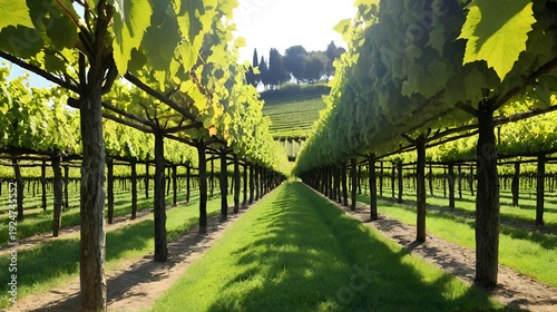 Italian Vineyard View From Under Trellis