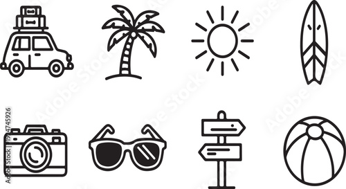 Vacation essentials and activities for a perfect summer getaway Vector