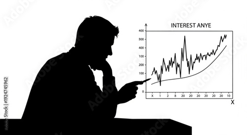 Silhouette of a man analyzing an interest rate chart graph