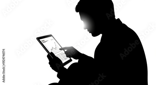 Silhouette of a man using a tablet