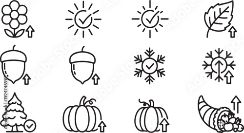 A delightful collection of autumn-themed icons showcasing nature's bounty and seasonal changes Vector