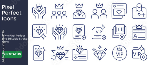 Pixel Perfect Premium VIP Icon Set – Diamond, Crown, Membership, Loyalty and Rewards Line Icons Collection
