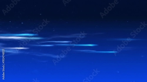 Abstract blue night sky background with glowing light streaks and subtle stars