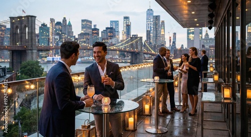 Business Professionals Enjoying Cocktails on Rooftop Terrace