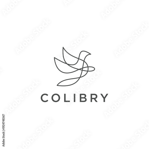 Hummingbird with line art style logo design template