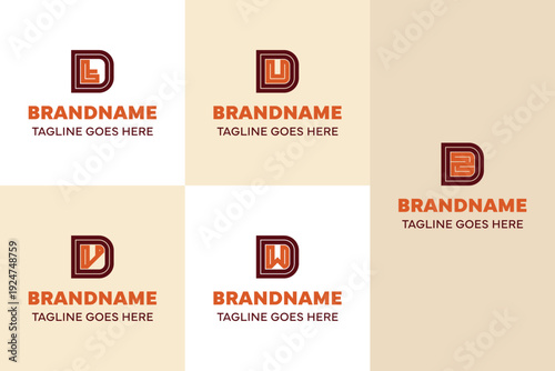 Letters DT DU DV DW DZ Logo Line Set, for TD UD VD WD ZD Initials