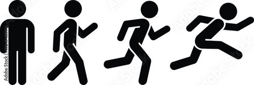 A sequence of black stick figures illustrates human motion including standing walking jogging and sprinting
