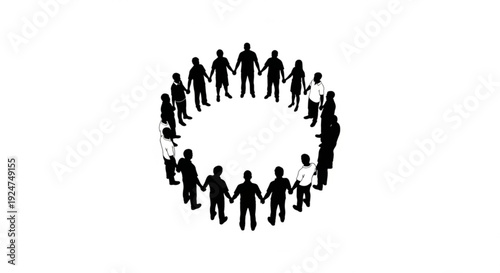Diverse group of people standing in a circle holding hands together