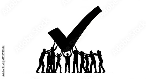 Silhouette of people holding large checkmark