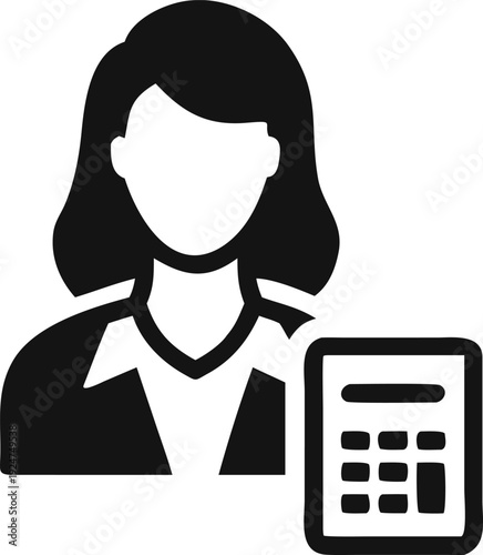 Businesswoman icon with calculator for financial planning and accounting calculations