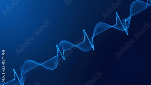 Abstract blue wavy lines moving diagonally on a dark blue background, resembling a sound wave or heartbeat visualization.