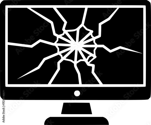 Broken computer monitor with a severely cracked screen depicting digital failure and tech frustration