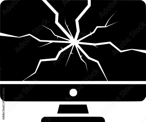Broken computer monitor with a severely cracked screen depicting digital failure and tech frustration