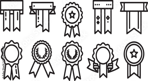 A collection of various award and achievement icons in a simple line art style Vector