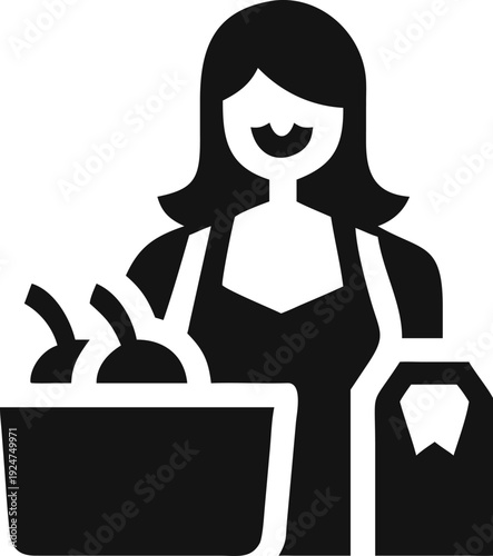 Cheerful woman carrying a basket of fresh groceries and a shopping bag after market visit
