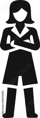Confident female professional standing with arms crossed in an assertive pose
