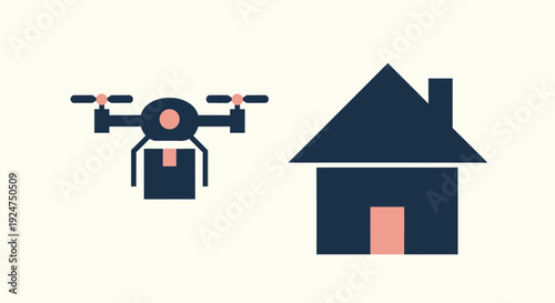 Delivery drone flying near a house to deliver a package