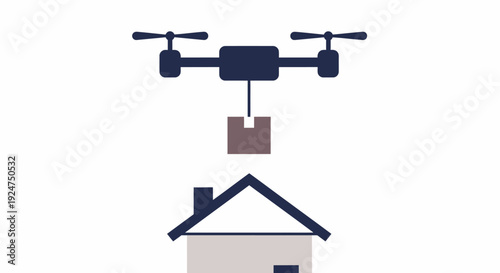 Unmanned aerial vehicle drone dropping a package at a residential home