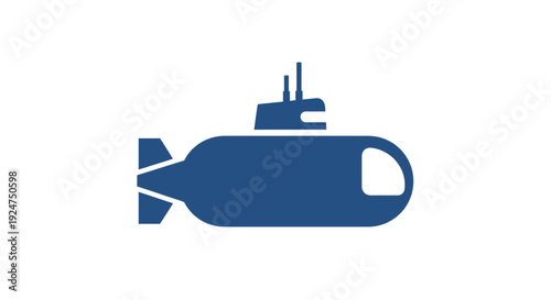 Blue Submarine Silhouette Floating on White Background