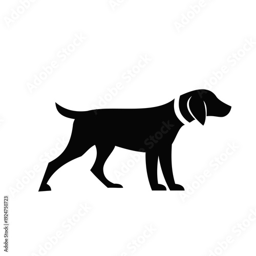 Black Dog Silhouette with Collar Standing in Profile Vector Illustration