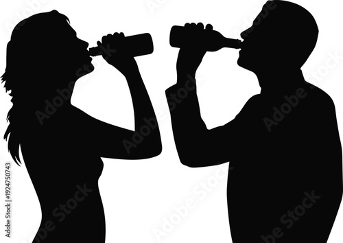 Silhouette, people, drinking, bottles, lifestyle, beverage, alcohol, social, health, addiction, party, habit, refreshment, consumption, behavior