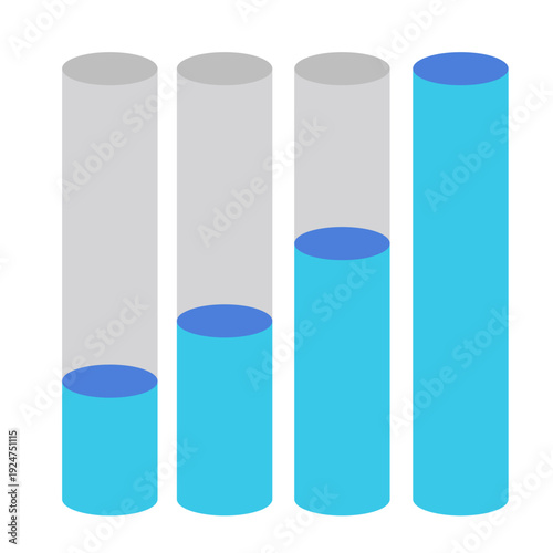 Multiple cylindrical columns representing comparative financial growth, sales performance, and business analytics data in modern flat vector style.
